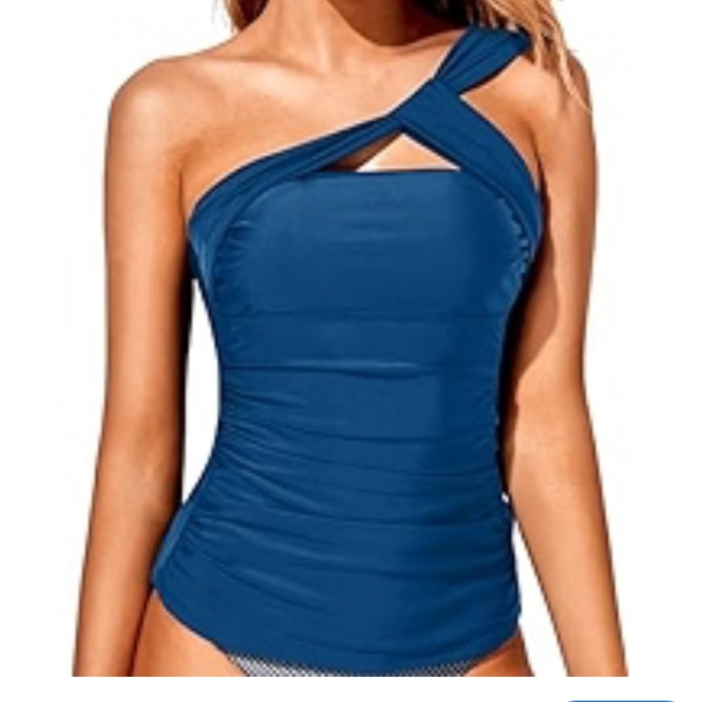 - Tempt Me blue one shoulder swim tank new
